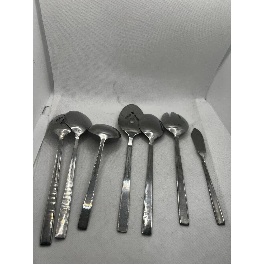 7 Customcraft MCM Stainless steel SERVING PIECES silverware vintage spoon fork